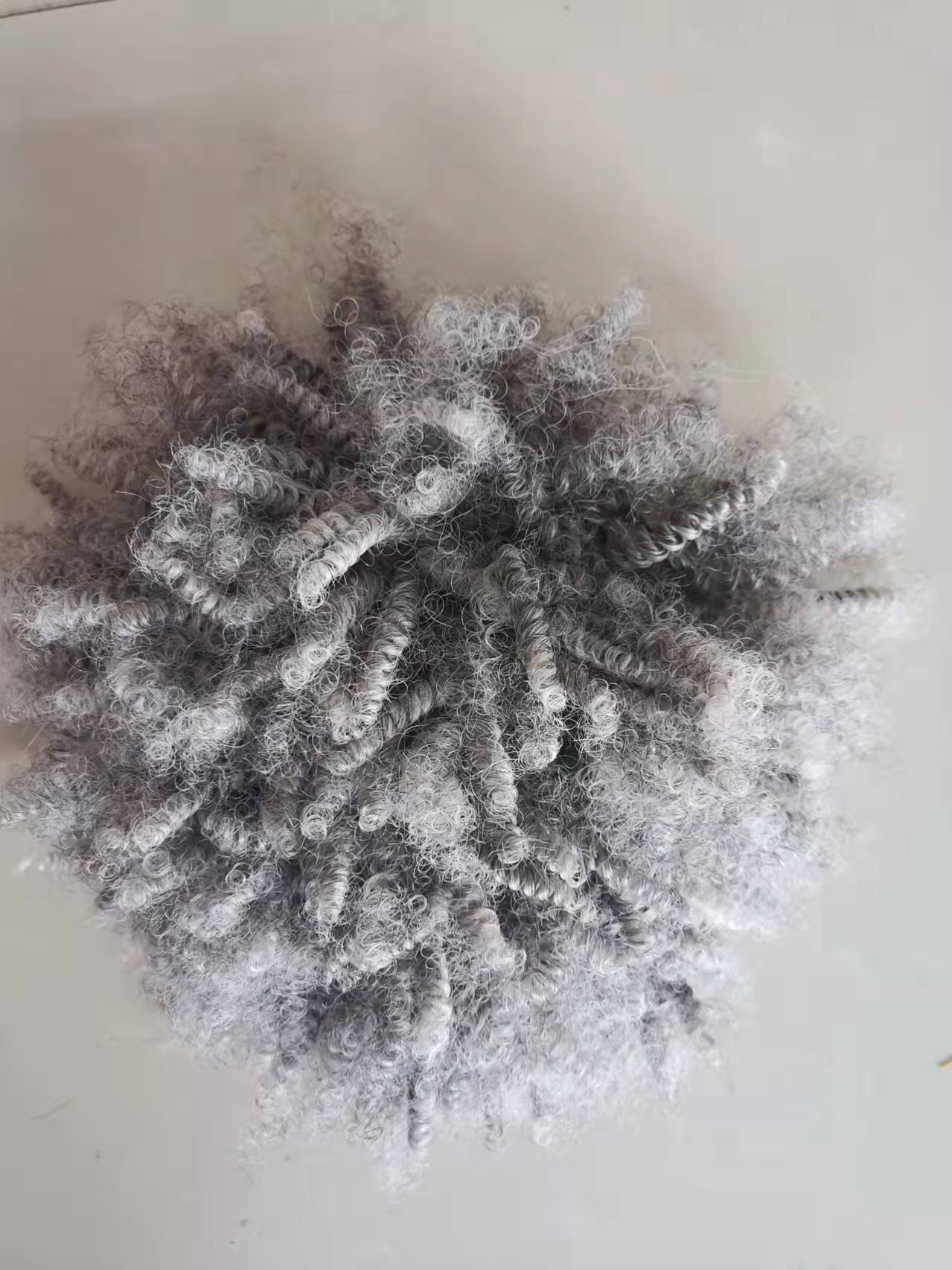 Short afro silver grey hair kinky curly bun ponytail hairpiece drawstring more whitish gray african extension fashion for young 100g 120g 140g
