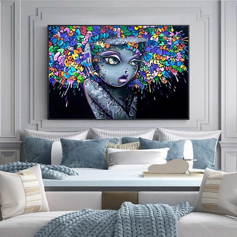 Lovely Girls Graffiti Art Canvas Paintings On The Wall Pictures For Living Room Pop Art Street Art Canvas Prints Home Decoration
