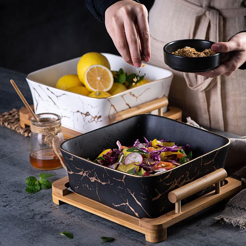 

Dishes & Plates Ceramic And Wood Fruit Dish Vegetable Salad Storage Container Dinnerware Dishware Dessert Serving Tray Bowl Dinner Set