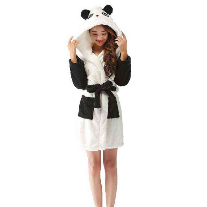 Kigurumi Spring Autumn Hooded Women Bathrobe Cartoon Bath Robe Szlafrok Animal Warm Dressing Gown Soft Women's Sleepwears Robes 211130