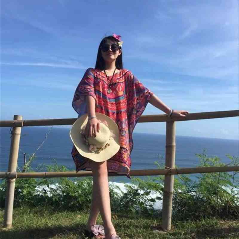 New V-neck print dress casual ethnic loose seaside holiday size short beach skirt, Picture color
New V-neck print dress casual ethnic loose seaside holiday size short beach skirt, Picture color