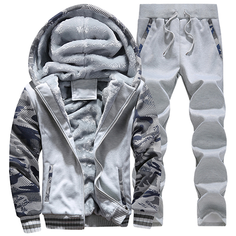 Winter Fleece Men Tracksuits Casual Set Plus Velvet Warm Sweater Suit Patchwork Camouflage Sportswear Men Clothing Plus Size 5XL 201210