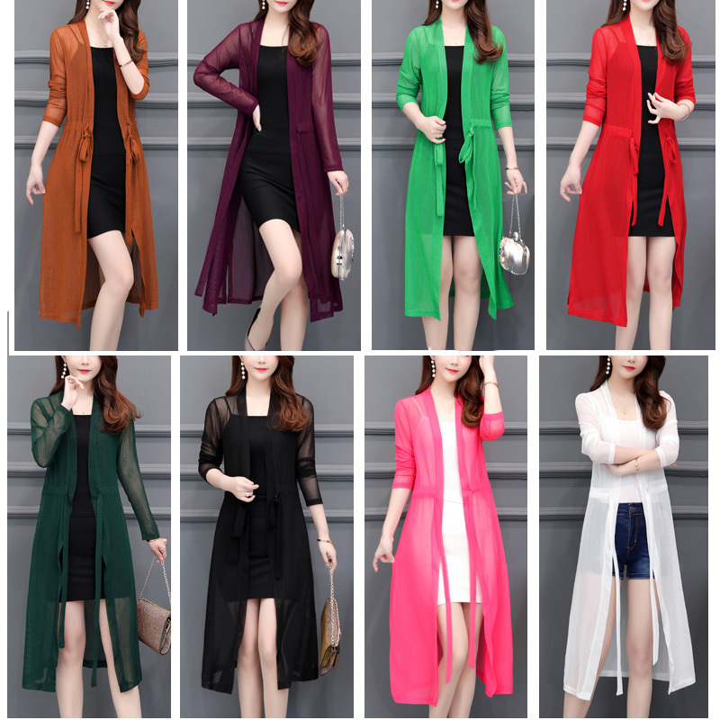 OHRYIYIE Plus Size 5XL Spring Summer Oversize Long Cardigan Sweater Women 2021 Knitted Shawl Sunscreen Sweater Ladies Coat L-5XL 210218