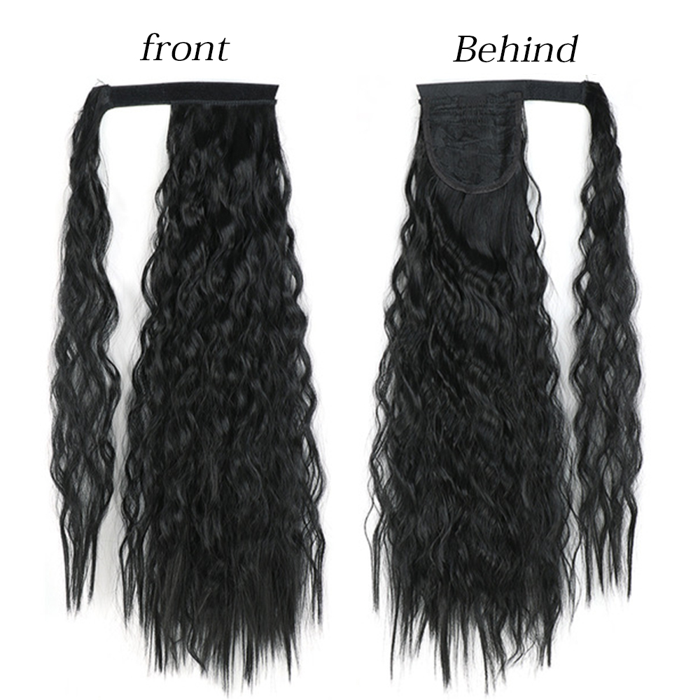Long Curly human hair Pony tail Wrap Around Ponytail Clip in Hair Extensions Natural Hairpiece Headwear Malaysian Hair natural black 1b