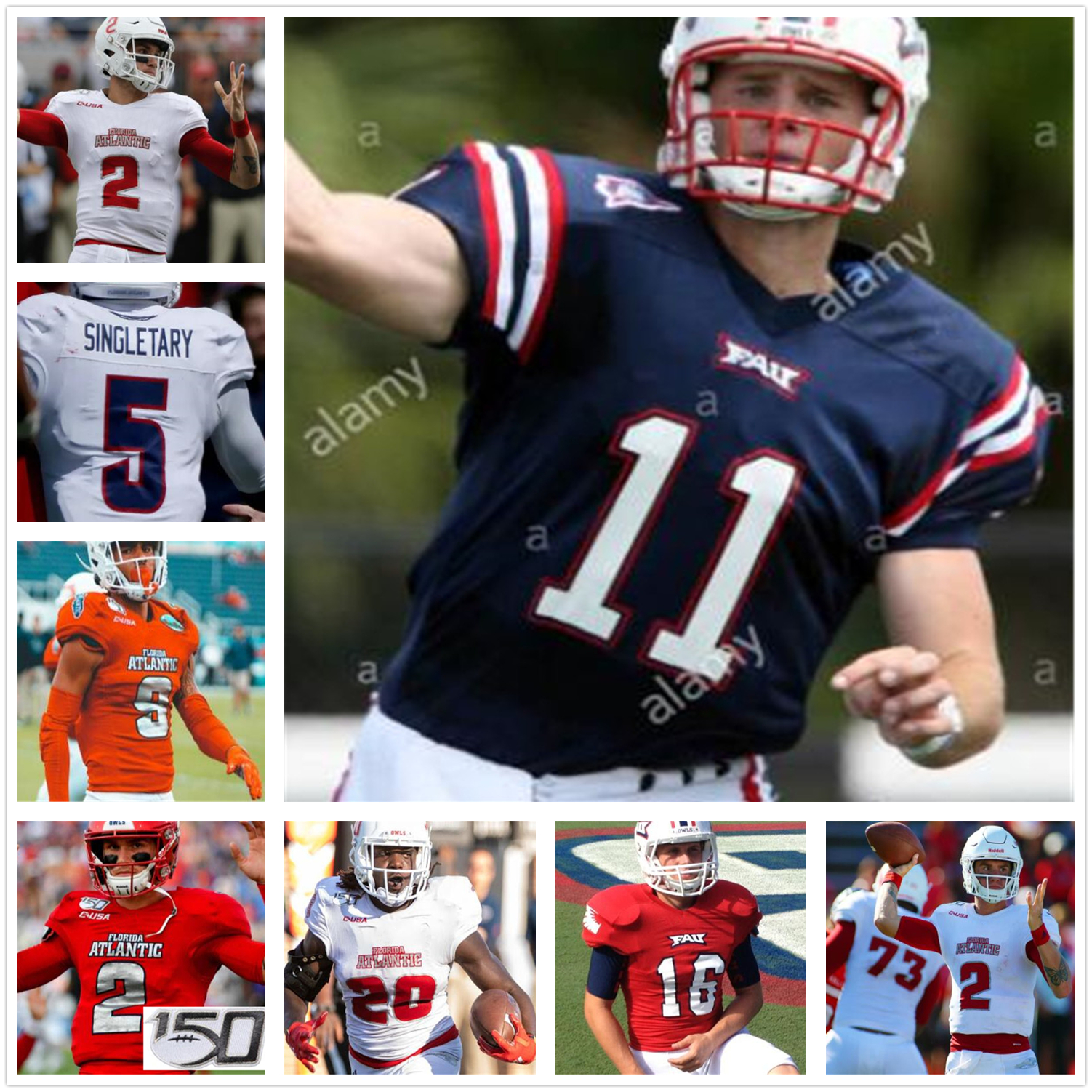 Custom Florida Atlantic Owls FAU NCAA College Football stitched Jersey James Charles Ray Ellis Tim Bonner Kerrith Whyte Rusty Smith Chris, White with 150th patch
Custom Florida Atlantic Owls FAU NCAA College Football stitched Jersey James Charles Ray Ellis Tim Bonner Kerrith Whyte Rusty Smith Chris, White with 150th patch