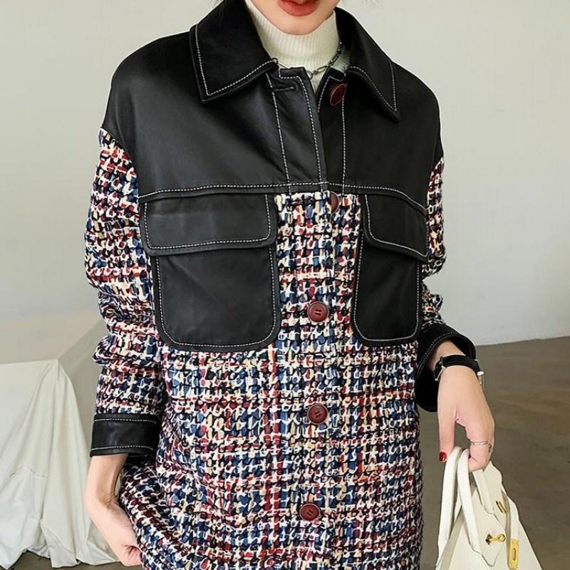 Women' Leather & Faux Designer Vintage Genuine Tweed Jacket Loose Fit Autumn Casual Outerwear Fashion Splice Single Breasted Sheepskin Coat
Women' Leather & Faux Designer Vintage Genuine Tweed Jacket Loose Fit Autumn Casual Outerwear Fashion Splice Single Breasted Sheepskin Coat