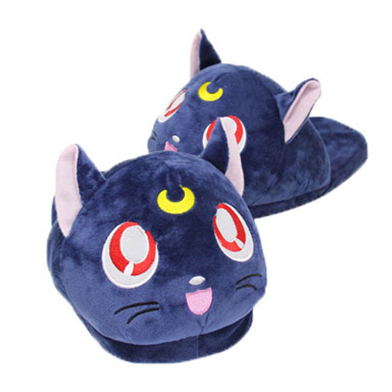 Anime Sailor Moon Plush Slippers Luna Cat Kitty Soft Stuffed Shoes Warm Winter Indoor Slippers 210225