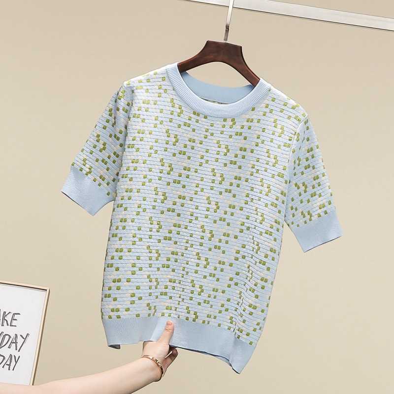 VANOVICH Summer Fashion Knit T Shirts Dot Casual Wild Round Neck Short Sleeve Women Korean Style ops Female 210615
VANOVICH Summer Fashion Knit T Shirts Dot Casual Wild Round Neck Short Sleeve Women Korean Style ops Female 210615