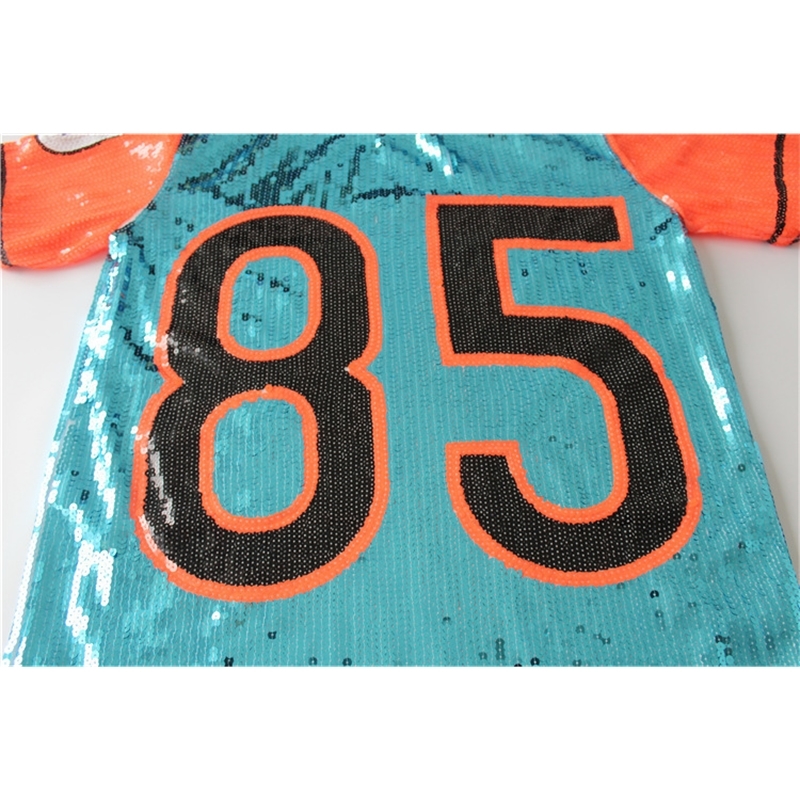 Women Performance Costumes Cheerleaders Loose Oversized Causal 85 Letter Shift Sequin T Shirt Mini Dress HipHop Long Tee T200117