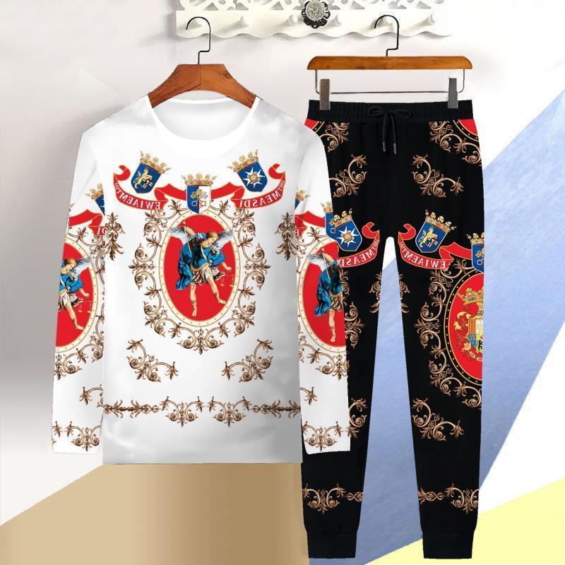 autumn and winter long-sleeved T-shirt men 3D tiger casual T-shirt trousers 2 piece clothes Chinese style dragon suit 201210
