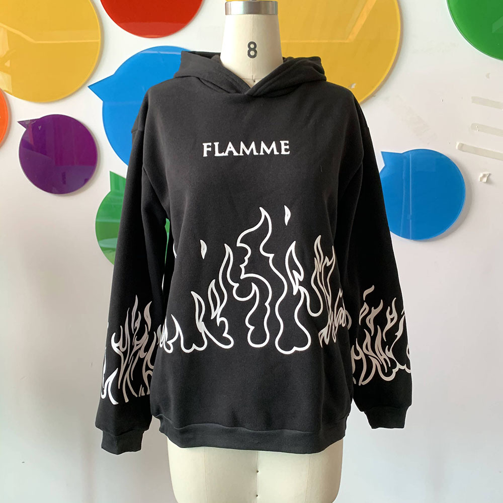 Rosetic Flame Print Men Hoodies Winter Thick Hooded Hoodies Mens Harajuku Letter Tops Gothic Pullovers Casual Couple Sweatshirt 201020