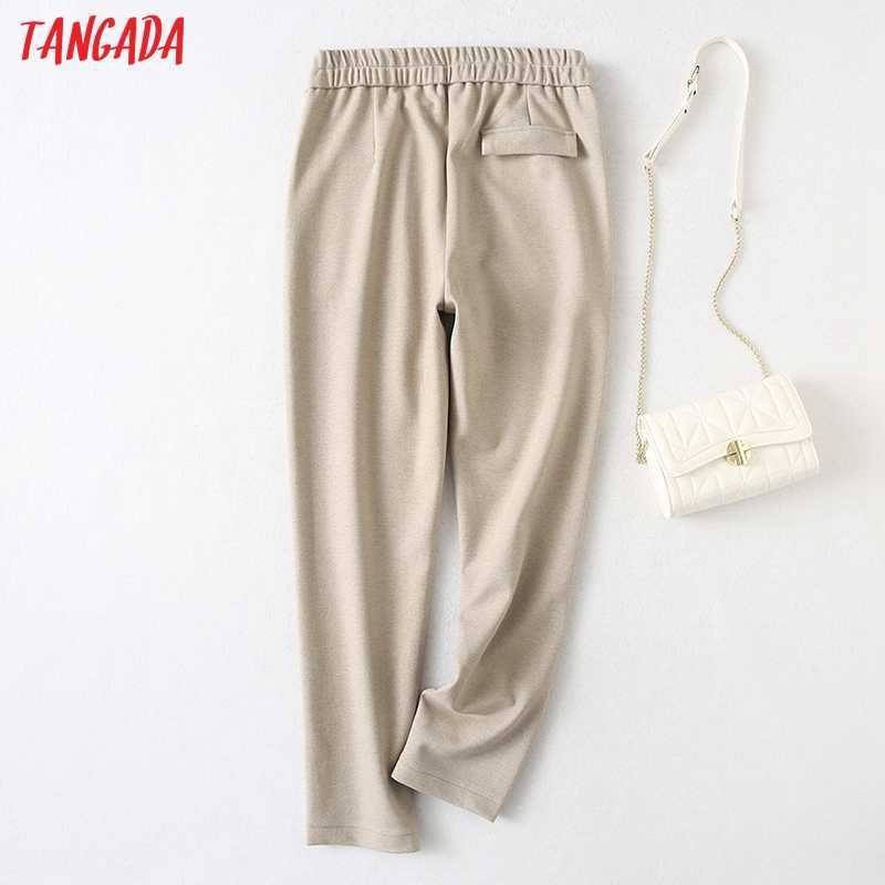 Tangada Winter Fashion Women Thick Warm Suit Pants Trousers Pockets Office Lady Elegant Pantalon YU145 211115