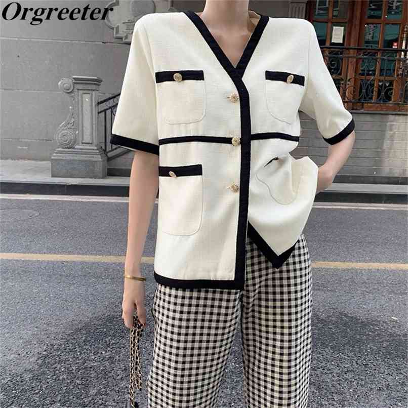 Summer Retro Korean Thin Tweed Coat Women Fashion Short Sleeve Loose Fit White O-neck Jacket Tops Outwear 210602
Summer Retro Korean Thin Tweed Coat Women Fashion Short Sleeve Loose Fit White O-neck Jacket Tops Outwear 210602