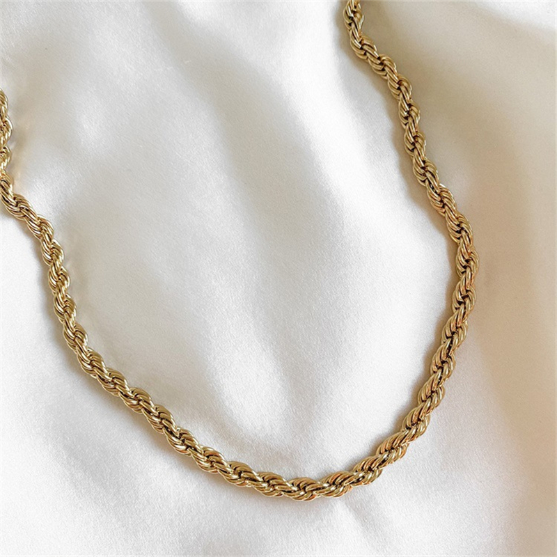 Women Rope Chains Necklace Bracelets Anklets 3mm 4mm 14K Gold Silver Plated Choker Necklaces Twisted Hip Hop Jewelry Gifts Fashion Stainless Steel Cha