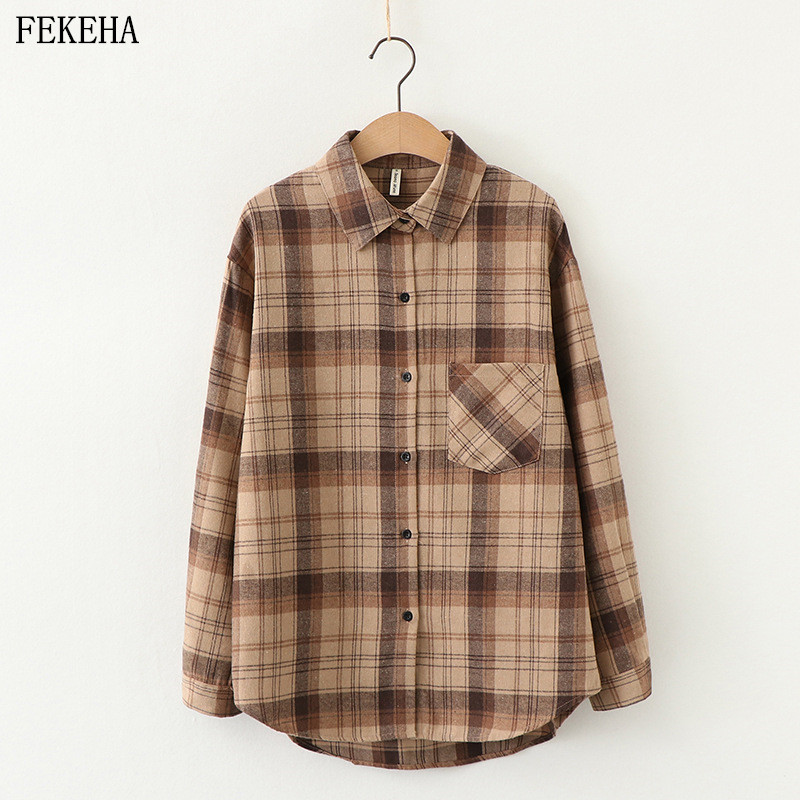 Womens Plaid Shirts Women Blouses And Tops Women's Over-Shirt Tiles Long Sleeve Checked Spring Autumn Lady Plus Size Shirt 210225