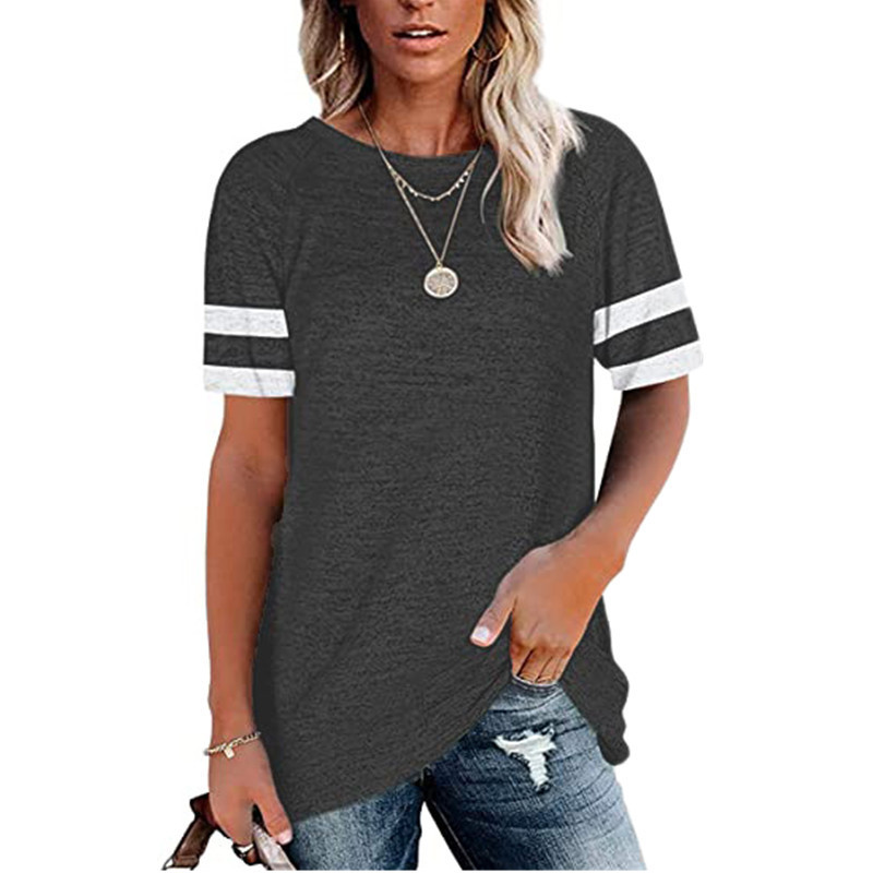 2022 T-Shirt style European and American stitching round neck casual short sleeve loose top women