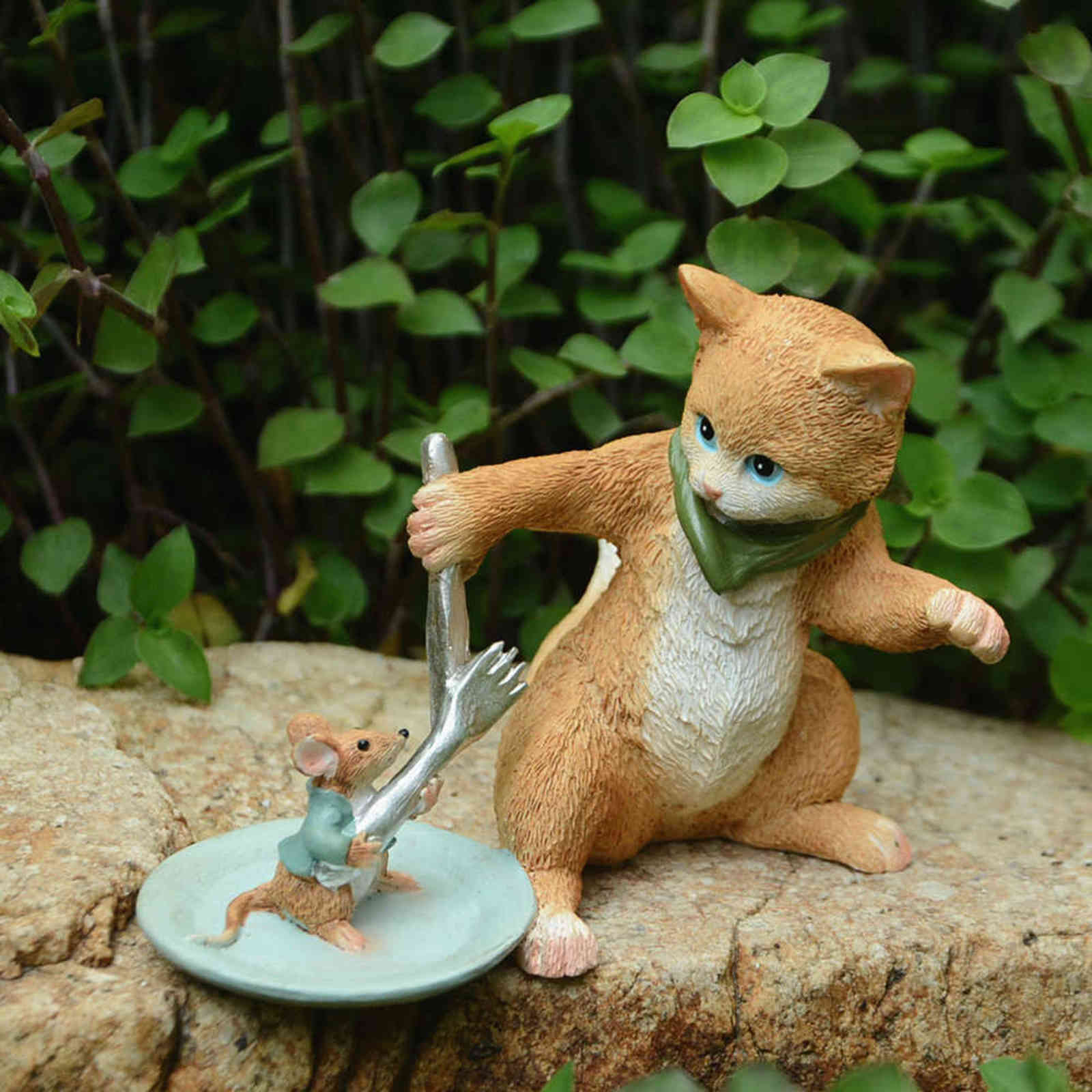 Cute Small Cat and Mice Resin Figurines for Home Decor Mouse Rat Ornaments Miniature Fairy Garden Animal Decoration Gril Gifts 211108