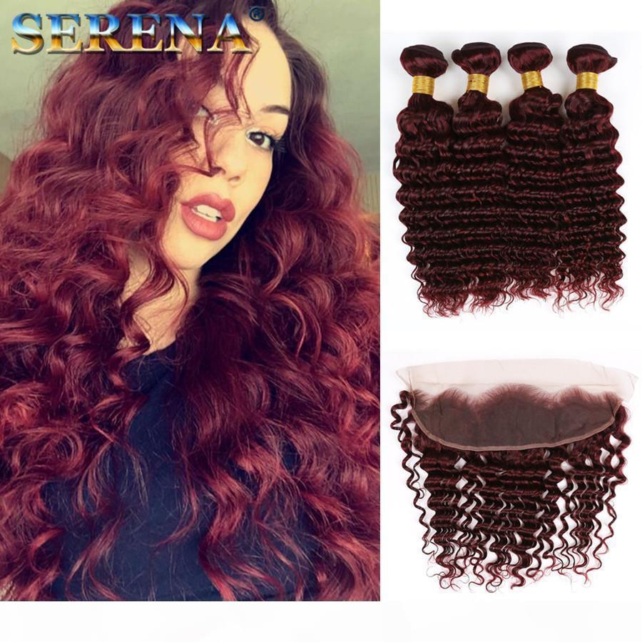 Brazilian 99J Human Hair Weave 100% Human Hair Extensons Deep Wave Wine Red 4Bundles Burgundy Hair With Ear to Ear 13x4 Lace Frontal Closure, Black;brown
Brazilian 99J Human Hair Weave 100% Human Hair Extensons Deep Wave Wine Red 4Bundles Burgundy Hair With Ear to Ear 13x4 Lace Frontal Closure, Black;brown