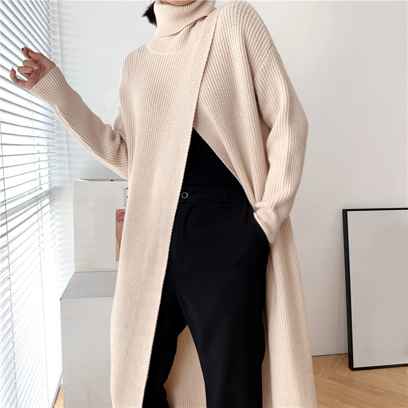 [EAM] Vent Long Knitting Sweater Loose Fit Turtleneck Long Sleeve Women Pullovers New Fashion Tide Autumn Winter 2021 1DA357 210218