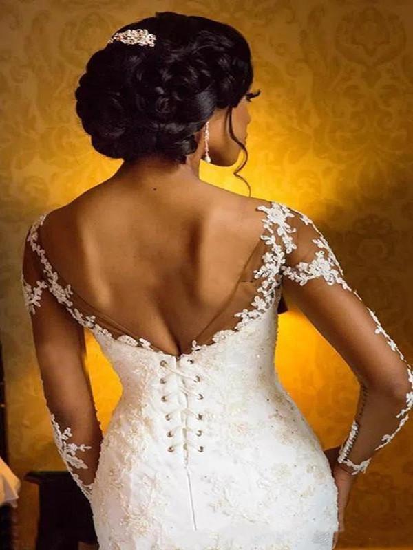 Mermaid Wedding Dresses Bridal Gown With Long Sleeves Lace Applique Beaded Custom Made Plus Size Corset Back Vestidos De Novia