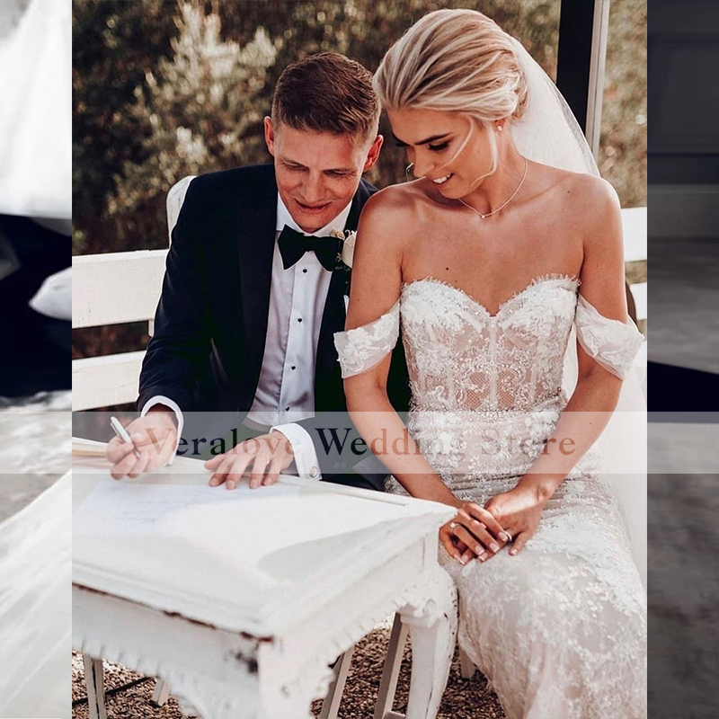 Off Shoulder Mermaid Wedding Dress Lace Bohemian Wedding Dresses Illusion vestidos de novia Bridal Gowns