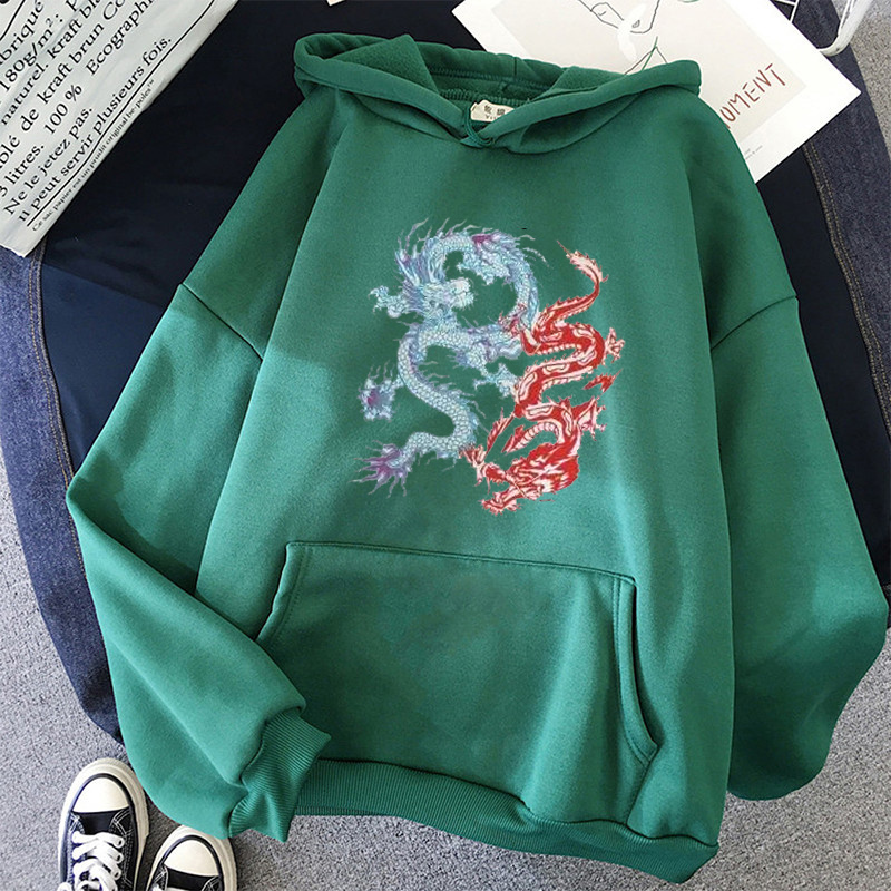 Dragon oversized Print hoodies Women clothes Full Sleeve pink Pullovers Casual plus size tops streetwear harajuku sweatshirt 201102