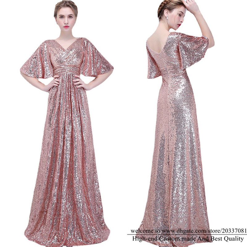 Sweety Sexy Drooping Style V-Neck A-Line Formal Evening Dresses 2021 Royal Blue Backless Sequined Prom Party Gowns E35