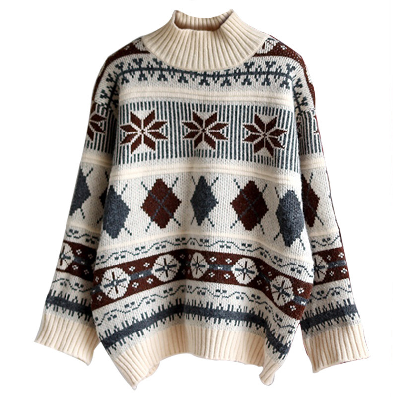 Retro autumn and winter knit pullover new Korean loose sweater women's jacket Long sleeve turtleneck 210218