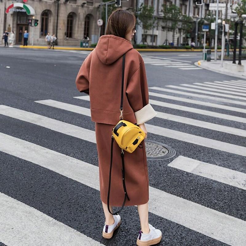 Women's Tracksuits Korean Style Temperament Long-sleeved Pullovers Two-piece Hoodies Black