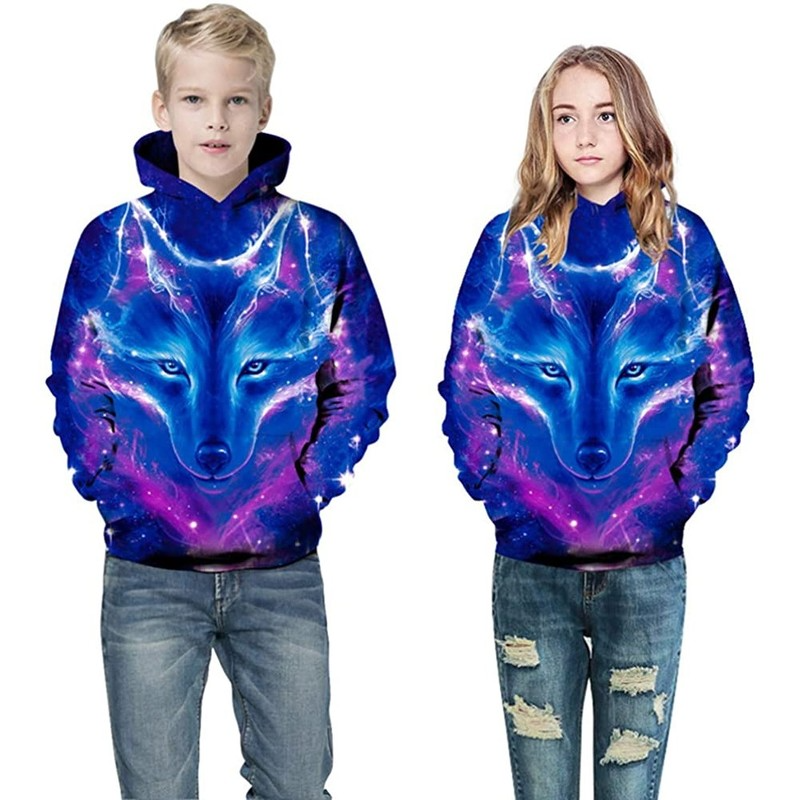 Purple fox handsome novelty hoodie boys and girls 3D printing pullover hooded sweater with pocket 100-160, Black
Purple fox handsome novelty hoodie boys and girls 3D printing pullover hooded sweater with pocket 100-160, Black