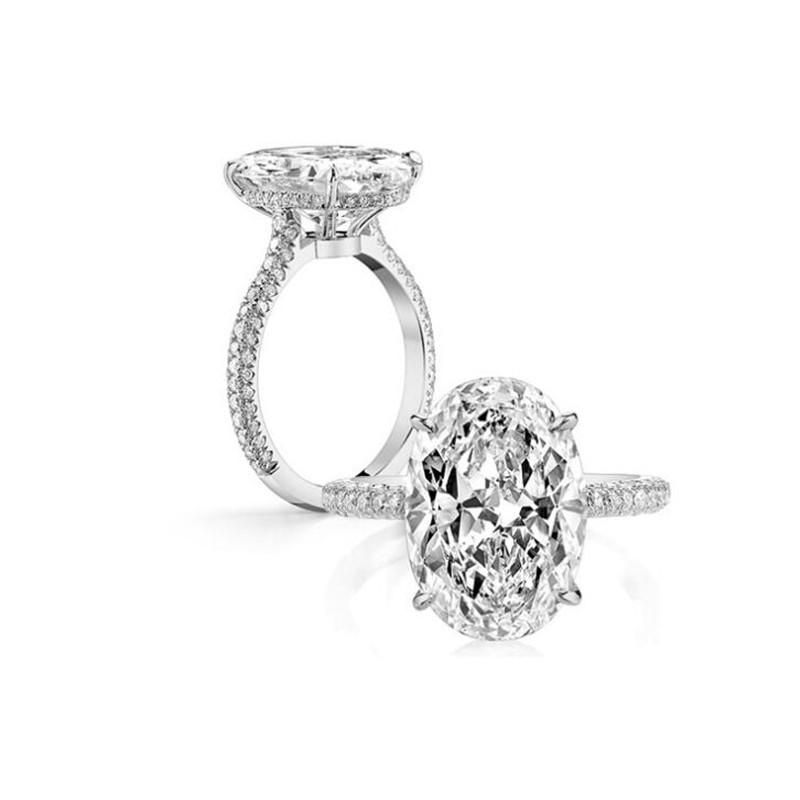 US Size 4-10 Luxury Jewelry Large Diamond Ring Real 925 Sterling Silver Oval Cut White Topaz Gemstones Eternity Women Wedding Band Ring Gift