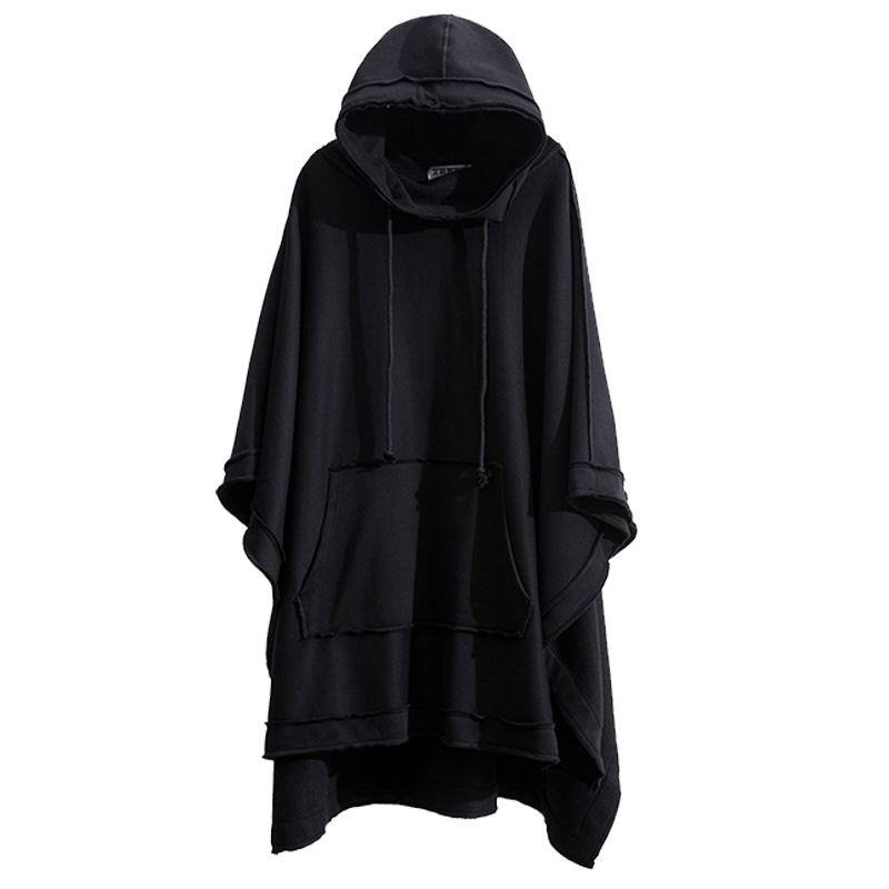 M-4XL Autumn and Winter New Men's Loose Bat Cloak Cape Dark Medium Long Fashion Plus Velvet Thick Hooded Jacket 201020