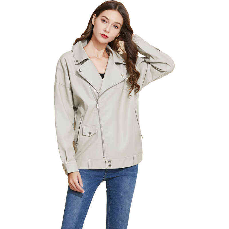 Fitaylor Autumn Women Faux Leather Jacket Casual Loose Soft Pu Motorcycle Punk Leather Coat Female Zipper Rivet Outerwear 211130