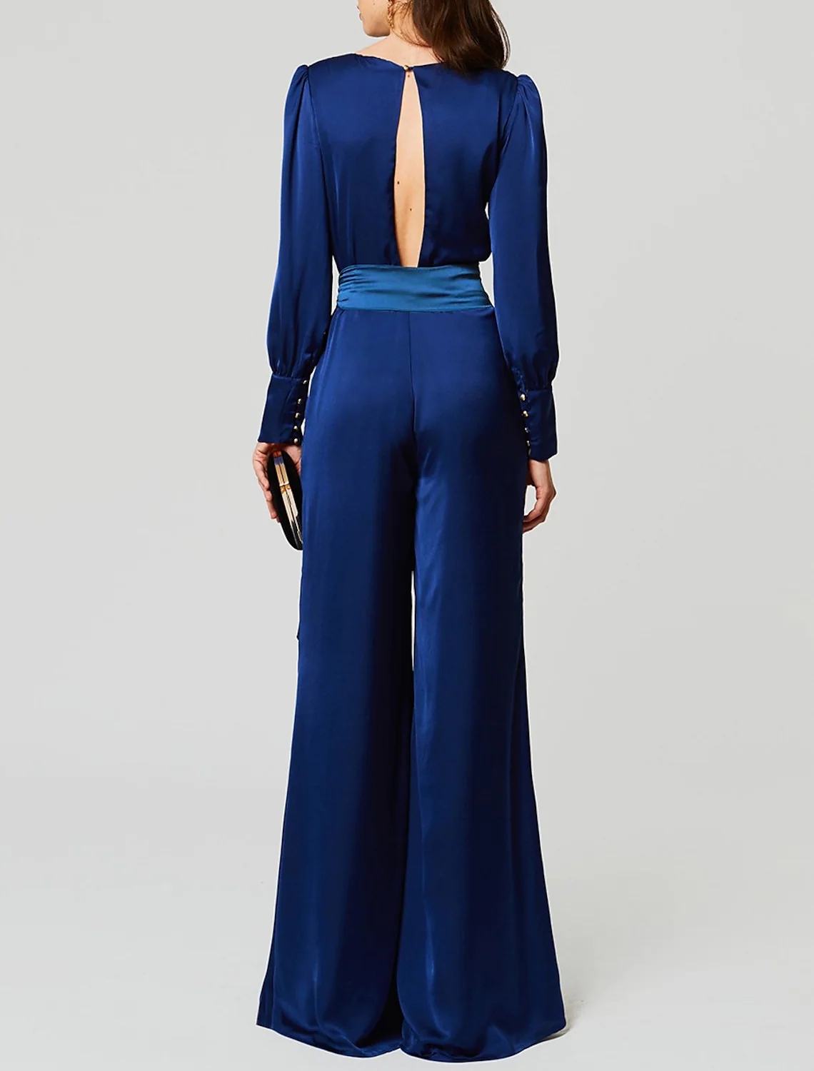 Dark Green Jumpsuits Beautiful Open Back Evening Dress 2022 V-Neck Long Sleeve Sash Prom Formal Gown Robes De Soirée