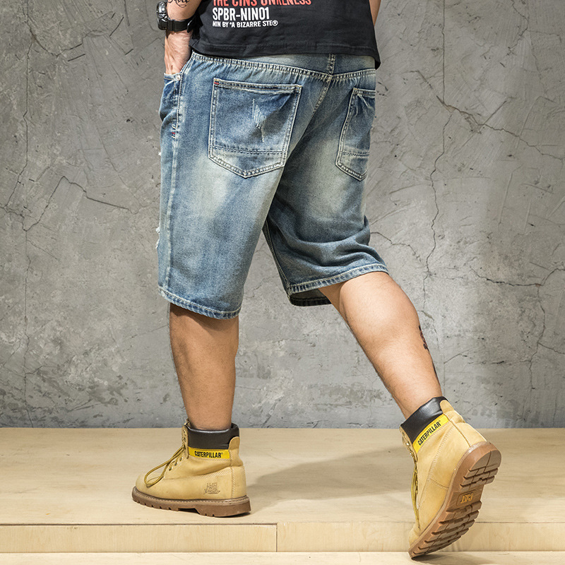 Ripped Denim Shorts Male Plus Size 4XL 5XL 6XL Hole Jeans Destressed Shorts Men Large Big Size Bermuda Straight Fit Breeches Men T200512