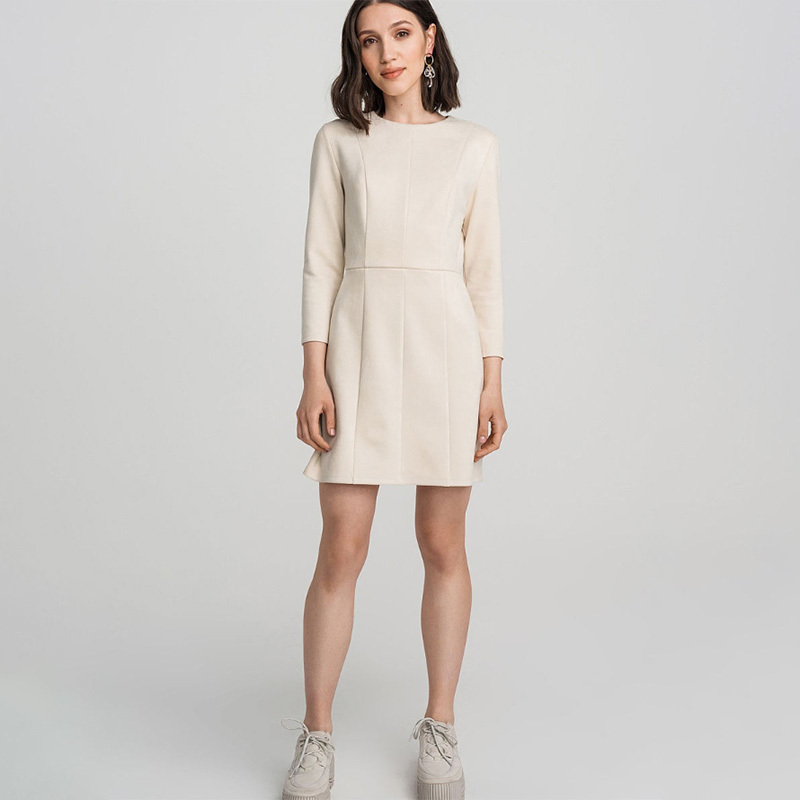 Women Pockets a Line Party Dress Ladies Seven Sleeve o Neck Solid Elegant Office Work Female Fashion Winter Dress Vintage 201008