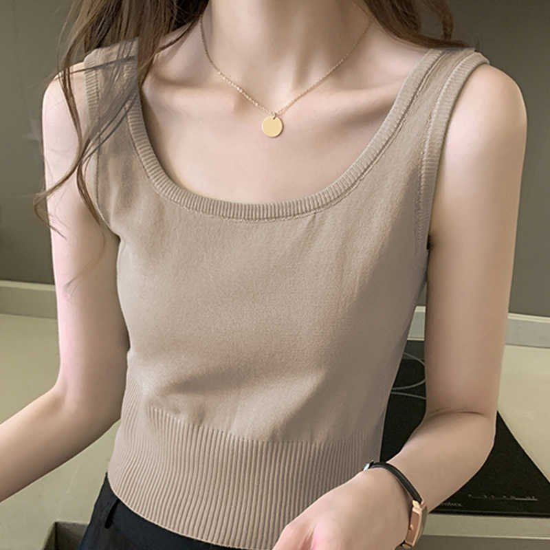 Tops For Women Tank Female Clothing Summer Sexy Sleeveless Knitted Vest O Neck Camisole D512 210602, White
Tops For Women Tank Female Clothing Summer Sexy Sleeveless Knitted Vest O Neck Camisole D512 210602, White