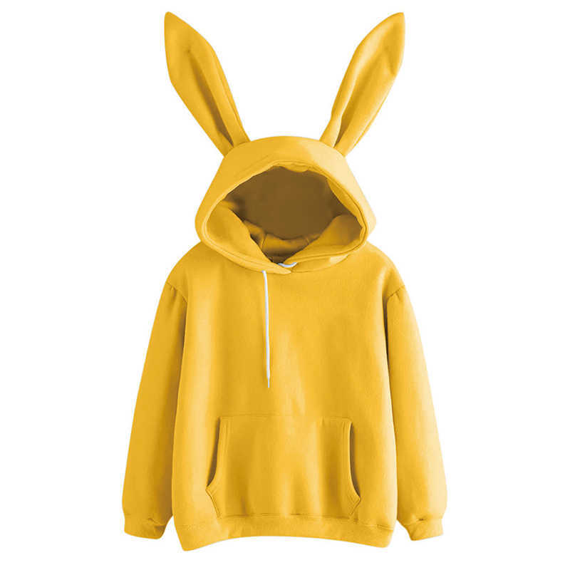 Autumn Winter Women Hoodies Kawaii Rabbit Ears Fashion Hoody Casual colors Solid Color Warm Sweatshirt Hoodies For Women 210816