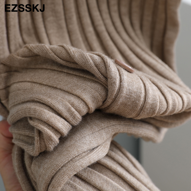 button straight autumn winter Women thick long Sweater dress robe Knitted Sweaters maxi dress Female slim dress 201008