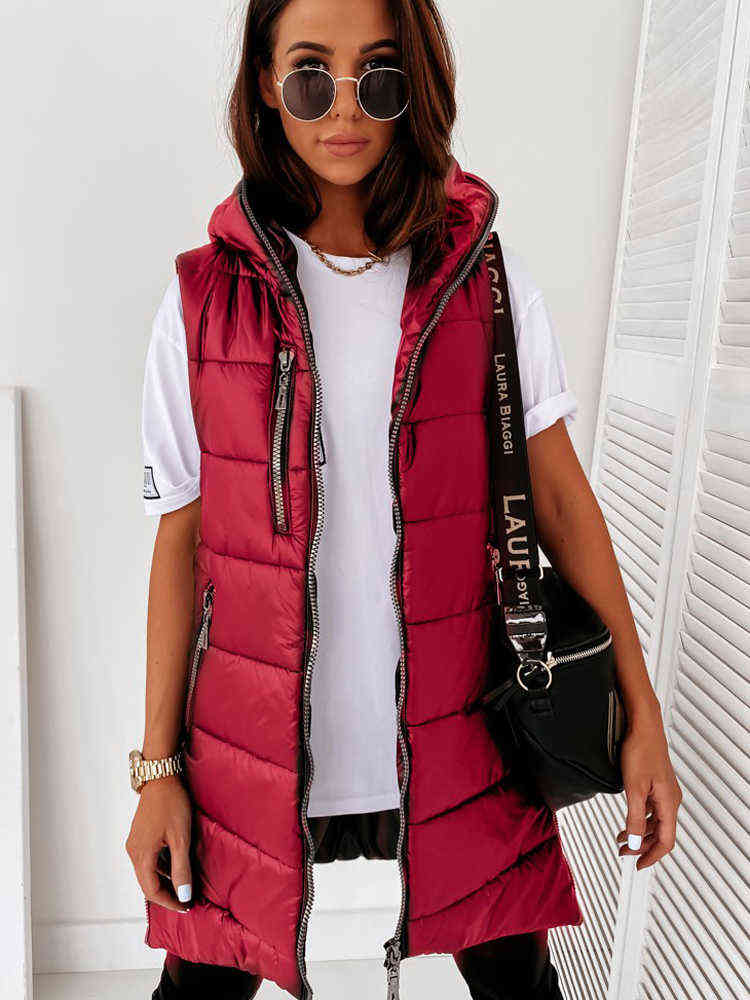 Autumn and Winter Women's Coat Vest Mid-Length Waistcoat Plus Size Streetwear Sleeveless Jacket Quilted 211120