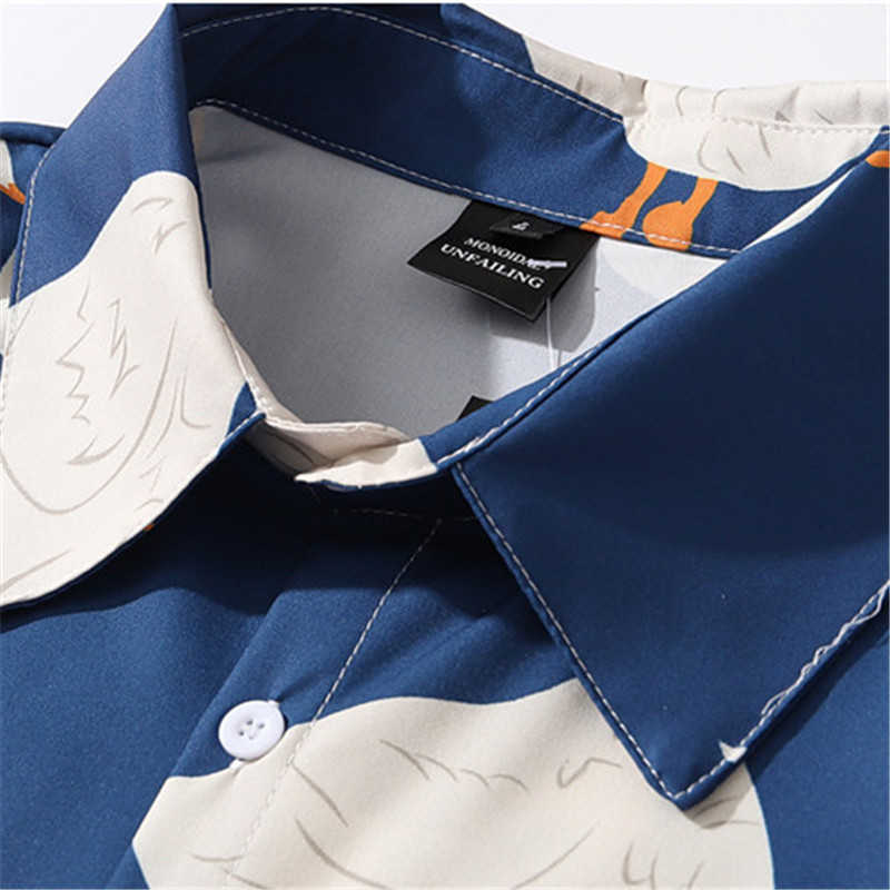 Summer Streetwear Shirts Men Short Sleeve Funny Goose Full Printed Hawaiian Beach Shirt Hip Hop Harajuku Korean Fashion 210721