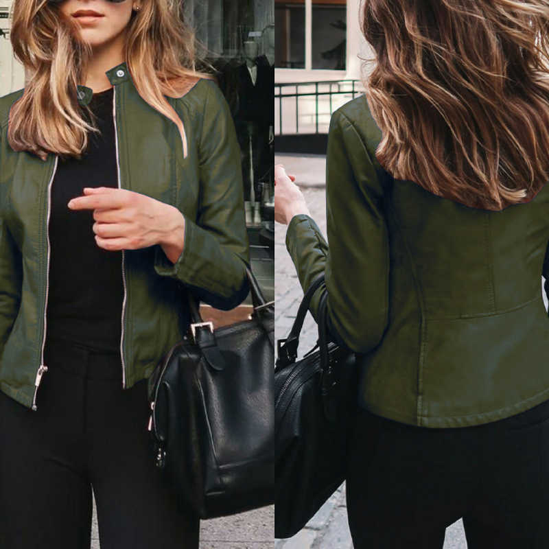 Women PU Leather Thick Jackets Autumn Winter Solid Waterproof Long Sleeve Coats Female Streetwear Warm Ladies Jacket 211014