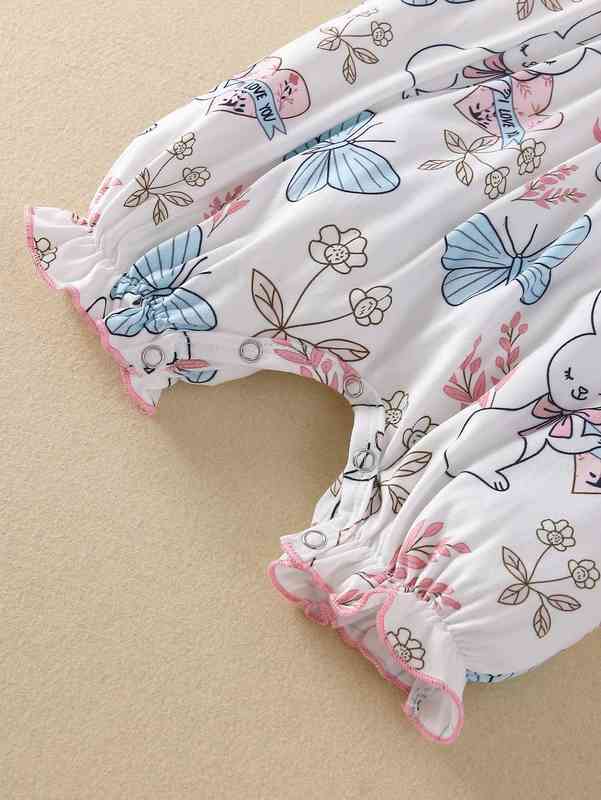 Baby Girl Cartoon Rabbit And Floral Print Romper SHE