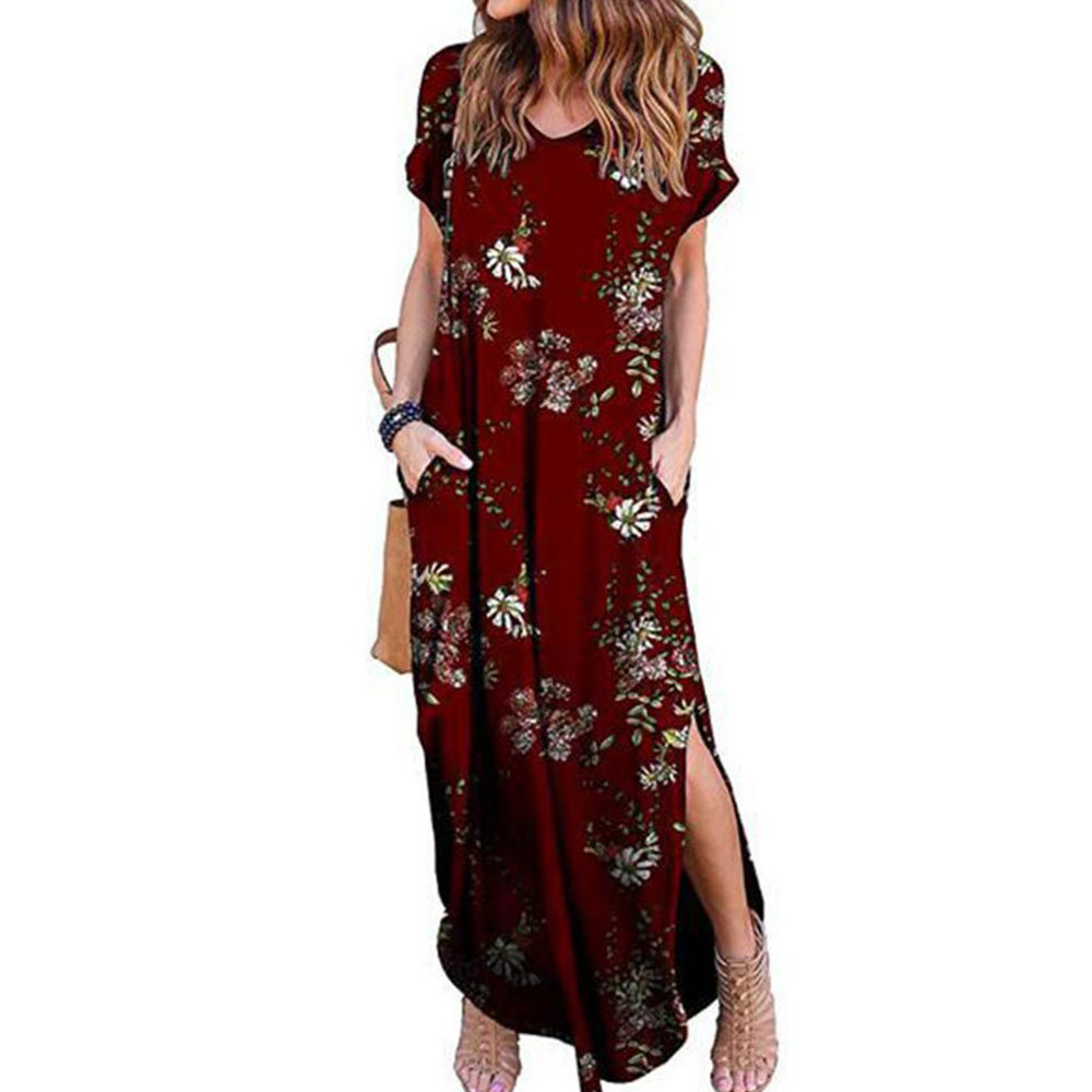 Jocoo Jolee Women Plus Size 5XL Long Dress Vintage Short Sleeve Solid Maxi Dress Casual T Shirt Dress Summer Loose Sundress 210309