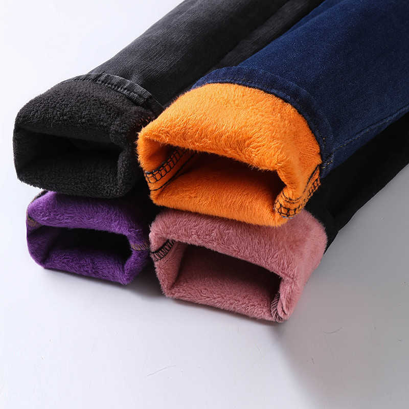 Winter Thick Women Warm Skinny Jeans Simple Stretch Plus Velvet Fleece Female High Waist Denim Pencil Pants size 40 210922
