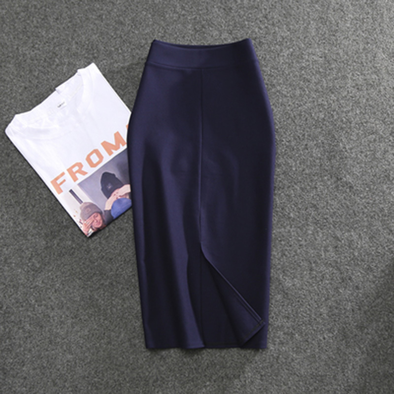 High Waist Pencil - Solid Color Slim Fit Stretchy Office Skirt For Women, Summer