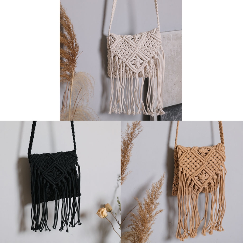 Tassel Crossbody Shoulder Bags Flip Woven Boho Beach Vacation Travel Small Handbag for Women Girls