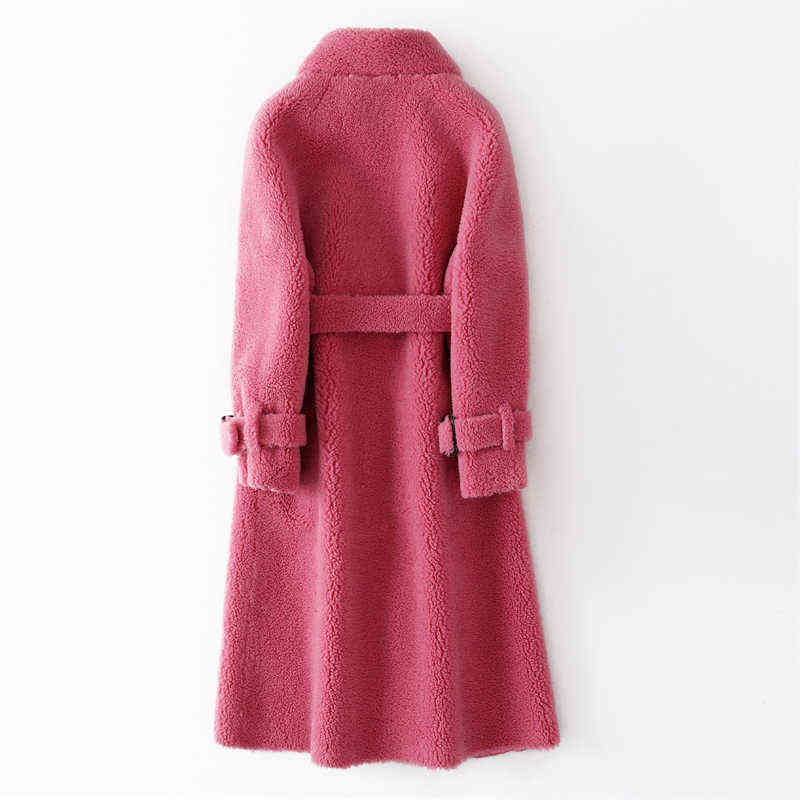 Autumn Winter Women Wool Fur Coat Korean Fashion Button Pocket Granules Sheep Shearing Jacket Ladies Long Overcoat H477 211123