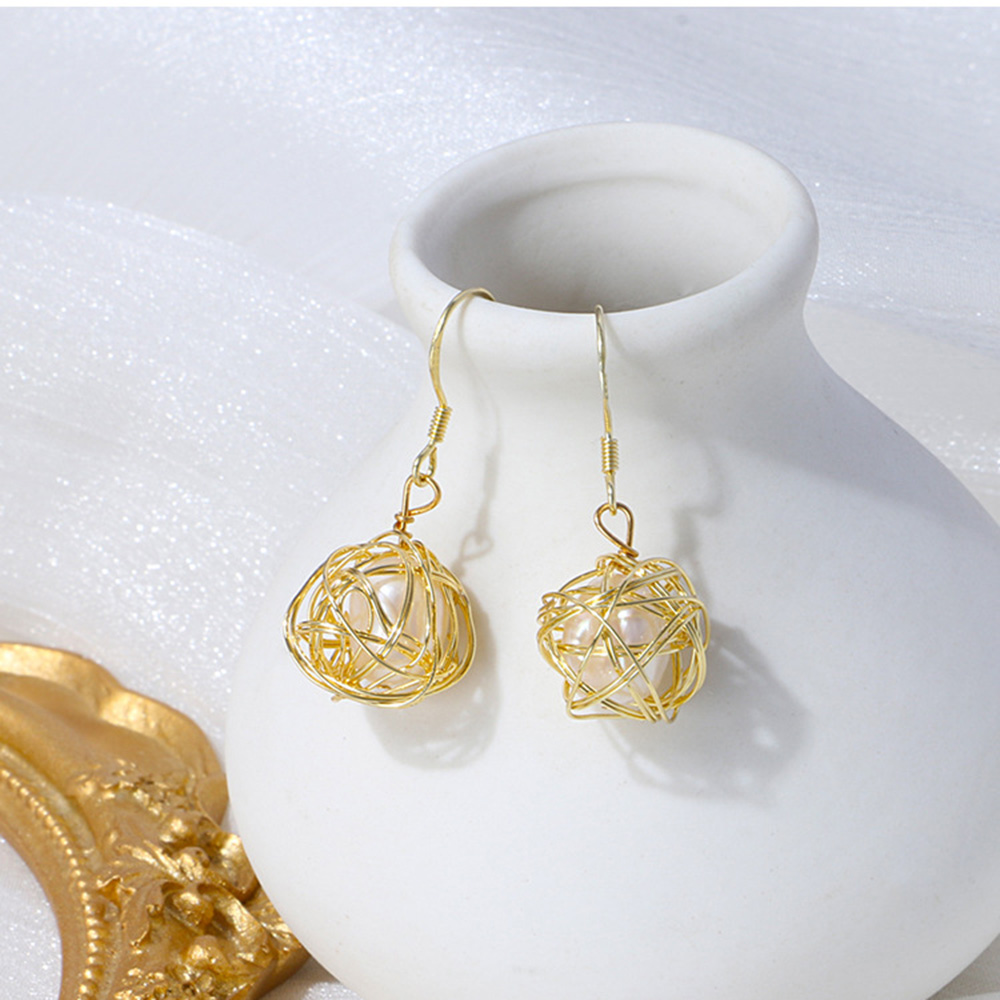 S925 Sterling Silver Pearl Dangle Earring Gold Plated Hollow Prevent Allergy Earrings for Women Gril Gift Freshwater Natural Pearls