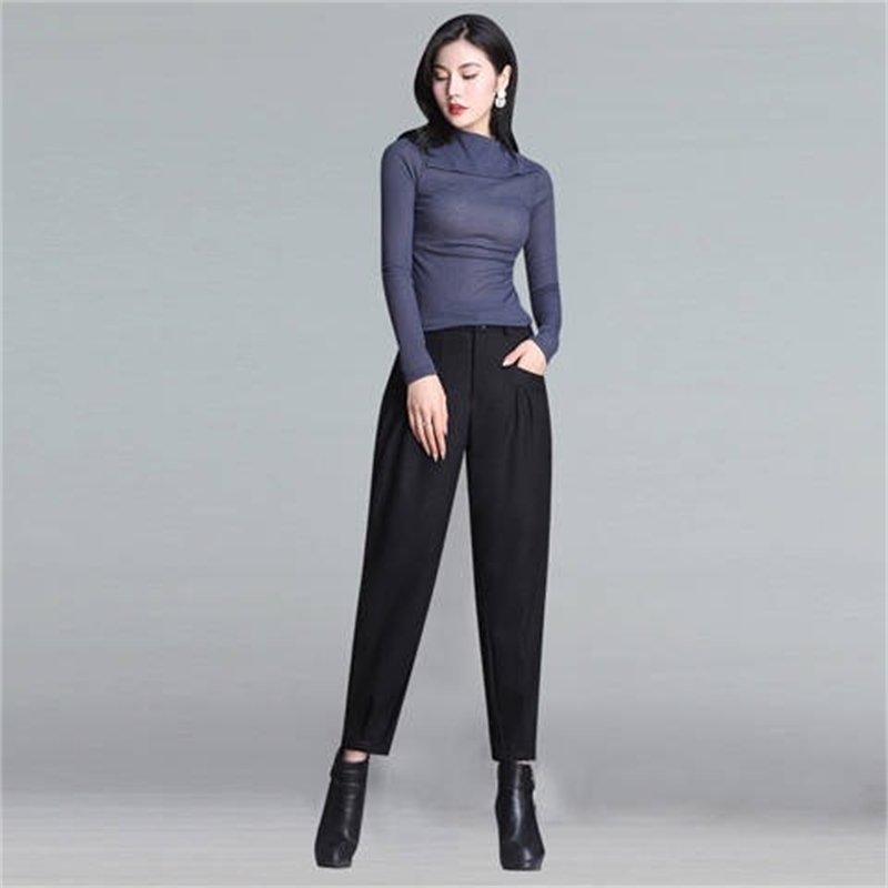 Warm Spring Wool Wide Leg Pants For Women Loose Harem Pants Women's Office Trousers Woman High Waist Pants Lady 887B 201012